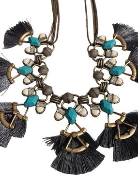 Stella & Dot Turquoise Lotus Tassel Statement Necklace